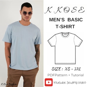 Basis-T-shirt heren Naaipatroon: XS-3XL, A4-A0-letter (digitale download)