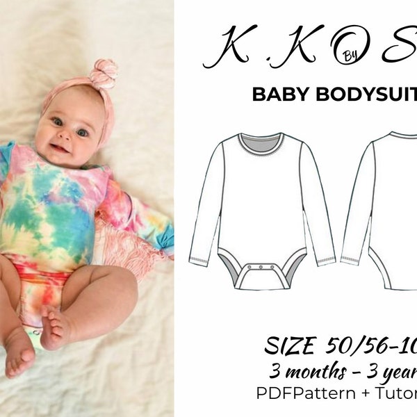 Bodysuit Sewing Pattern /Step by Step Explanation/Baby Pattern/ Size 50 /56-104 /child snap bodysuit/Suit for Babies/Baby Body/ Digital /PDF