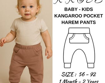 Baby Harem Pants Sewing Pattern: Kangaroo Pocket (PDF Pattern)