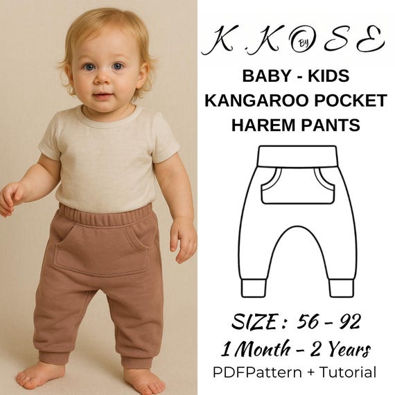 Baby Harem Pants Sewing Pattern: Kangaroo Pocket (PDF Pattern)