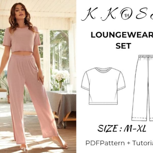 Loungewear Set Pattern/Pajama Set Sewing Pattern/Women Pajamas Pattern pdf/Nightwear Set Sewing/Women's T-shirt Pants/ Women Top and Pants