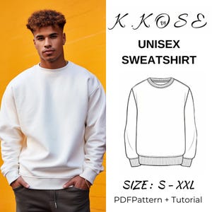 Modello di cucito per felpa oversize unisex: girocollo (A4-A0-Lettera) (PDF)