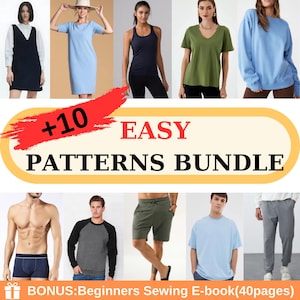 Beginner Sewing Patterns Bundle: Mens & Womens Clothing (Digital File)