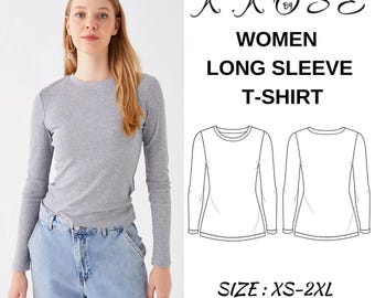 Women's Long Sleeve Crew Neck T-shirt Sewing Pattern (PDF Pattern)
