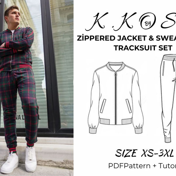 Zipper Jacket & Sweatpants Tracksuıt Set/bomber jacket and Sweatpants/Easy Picture Instructions/Pdf Pattern/ Size:XS-3XL / A4-A0 Pattern