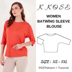 Padrão de costura de blusa de manga morcego feminina / costura de blusa de manga morcego / padrão de blusa de manga morcego / costura de blusa de manga média / padrão A4-Letter-A0