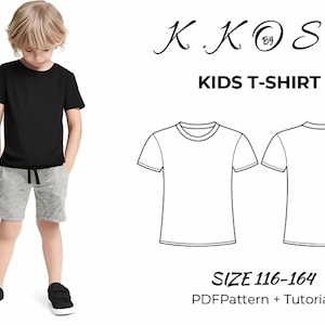 Patrón de camiseta infantil con instrucciones ilustradas/Descarga inmediata y empieza ya/Patrón de camiseta infantil informal/Tallas 116-164/A4-A0-Carta