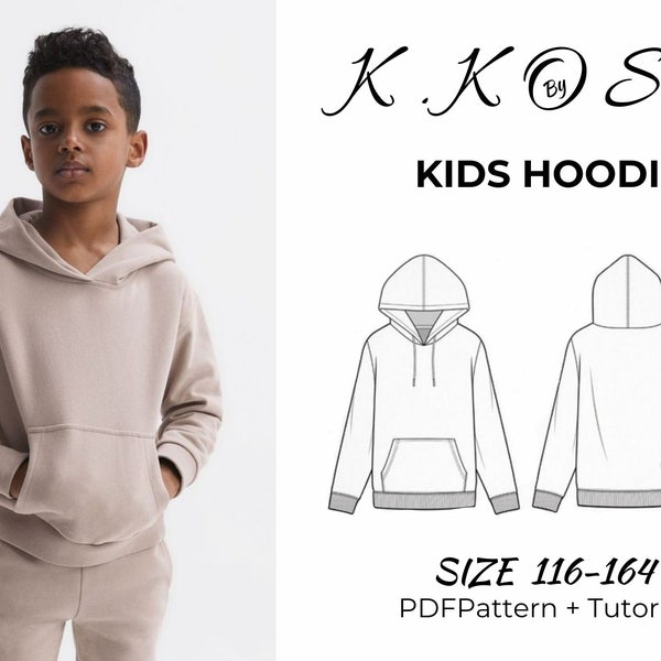 Patroon voor kinderhoodie/hoodie voor kinderen/afgebeeld stapsgewijze uitleg/naaien voor kinderen/instant download/patroon PDF naaien/grootte: 116-164/A0-A4-letter