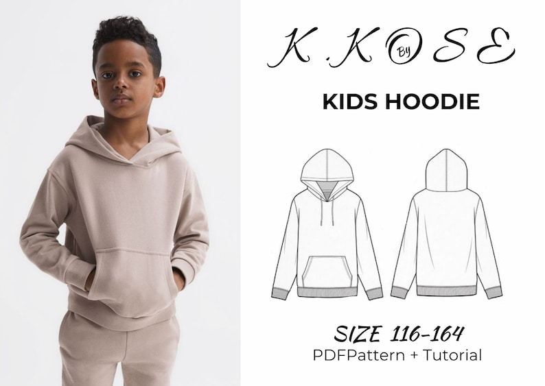 Kıds Hoodıe/Chıld Hoodie pattern/Pictured step-by-step explanation/Kıds sewıng/Instant Download/Pattern PDF sewıng/Sıze:116-164/A0-A4-Letter image 1
