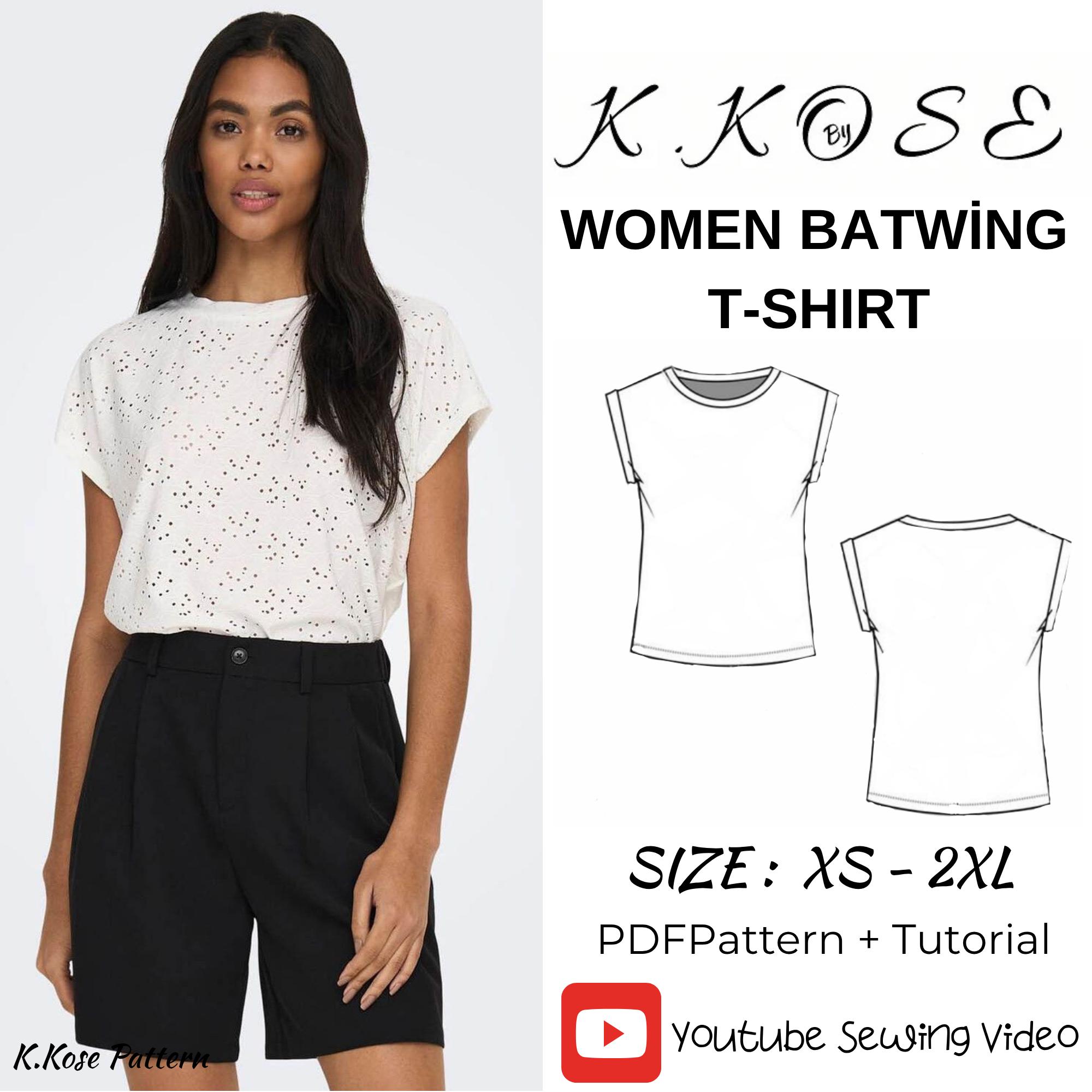 Batwing T-Shirt Sewing Pattern / Women's T-Shirt Pattern /Women Batwing T-shırt/Easy Digital PDF /lady bat t-shirt/Sıze:XS-2XL /A4-A0-Letter