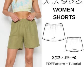 Damen Shorts mit elastischer Taille Schnittmuster: Anfänger-freundlich (PDF-Schnittmuster, Größen XS-3XL)