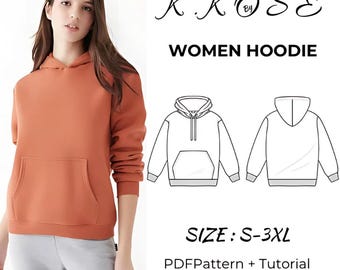 Hoodie Sewing Pattern: Women's Sizes S-3XL (PDF Download)