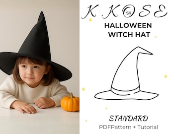 Wzór na kapelusz czarownicy na Halloween: standardowy rozmiar, kostium DIY dla początkujących (wzór w formacie PDF)