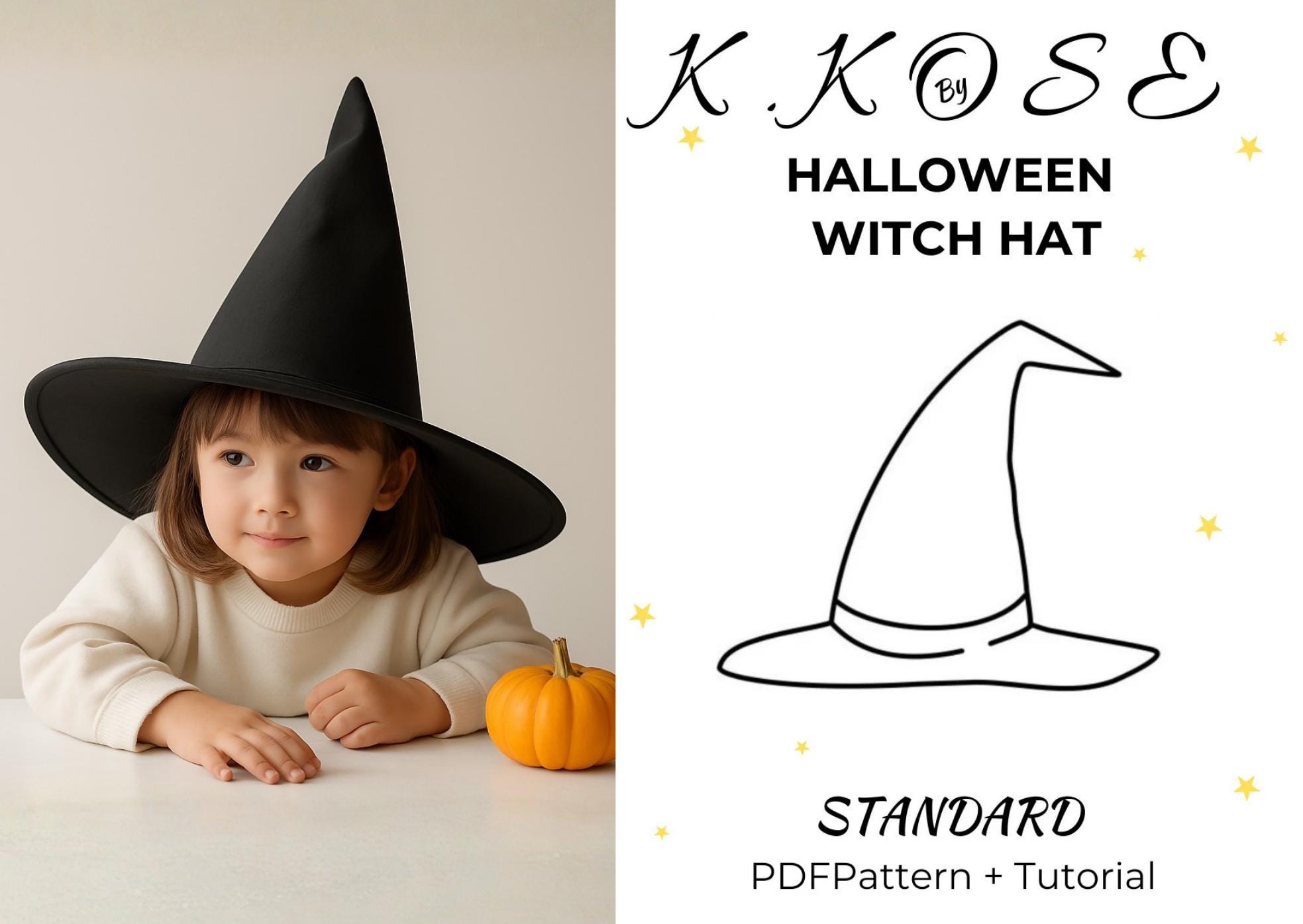 ハロウィン魔女の帽子の型紙：標準サイズ、初心者向けDIYコスチューム