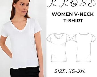 Frauen T-Shirt mit V-Ausschnitt Schnittmuster (PDF)