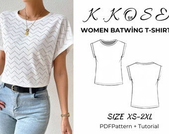 Batwing T-Shirt Sewing Pattern / Women's T-Shirt Pattern /Women Batwing T-shırt/Easy Digital PDF /lady bat t-shirt/Sıze:XS-2XL /A4-A0-Letter