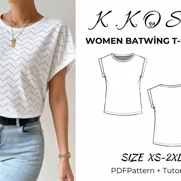 Patrón de costura de camiseta Batwing / Patrón de camiseta de mujer /Mujeres Batwing T-shırt/Easy Digital PDF /lady bat t-shirt/Sıze:XS-2XL /A4-A0-Letter