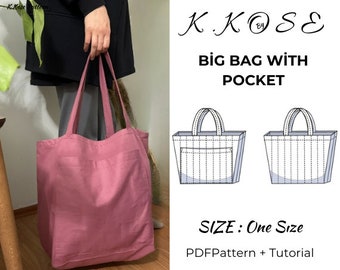 Bıg Bag With Pocket /Big Handbag/Large Tote Bag with Pockets/Big Easy Canvas Bag/PDF Sewing Pattern & Tutorial/Big Shoulder Bag/A4-A0-Letter