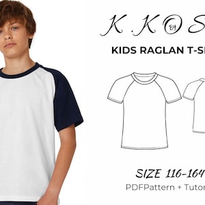 Kıds Raglan T-shırt /Patrón de costura Raglan PDF/Kids Raglan Tshırt/Camiseta para niños/Patrón digital juvenil para niños/Tamaños:116-164/A4-A0-Letter