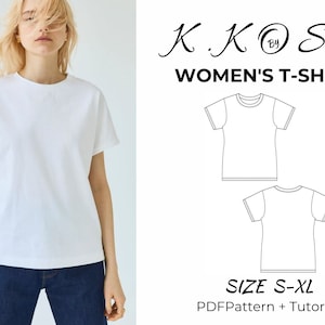 Patrón de costura de camiseta de mujer / El molde más fácil para hacer una camiseta de mujer con instrucciones paso a paso / Camiseta básica de mujer / Patrón de costura de camiseta / A4-A0-Letter