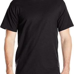 May include: A black short-sleeved t-shirt with a crew neck.