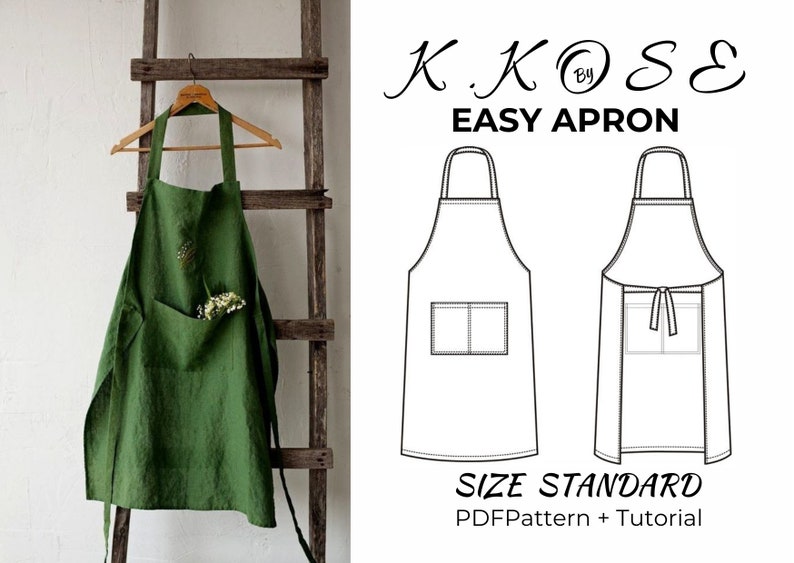 Modern Apron /PDF Sewing Pattern/Digital Instant Download /Unisex Apron /OneSize /Step by Step Illustrated/Sewing instructions /A4-A0-Letter image 1