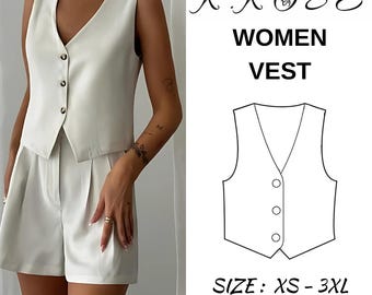 Women's Cropped Vest Sewing Pattern: Lined Waistcoat (A4-A0-Letter) (Digital Download)