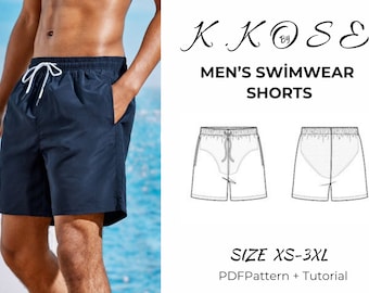 Men's Swimwear Pattern/Shorts Pattern/Sewing Pattern Shorts Men/Sewing Pattern for Men PDF/Swimwear shorts/Download/Sıze:XS-3XL/A4-A0-Letter