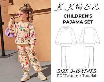 Children's Pajama Set sewing pattern /Kids nightwear pattern PDF/kids pajamas /Children's classic pajamas / Sıze 3Y-15Y /Easy sewing project