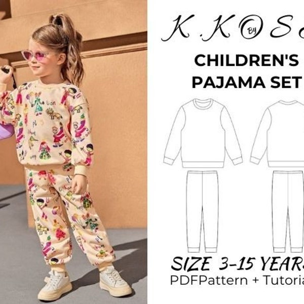 Patron de couture Ensemble pyjama pour enfants /Modèle de vêtements de nuit pour enfants PDF/pyjamas pour enfants /Pyjama classique pour enfants / Sıze 3Y-15Y /Projet de couture facile