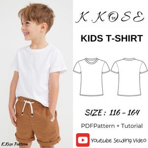Patrón de costura para camiseta infantil: Tallas 116-164, A4-A0-Carta (Patrón en PDF)