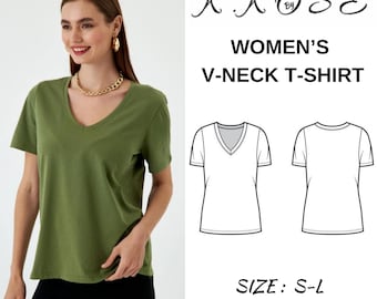 Frauen T-Shirt mit V-Ausschnitt Schnittmuster (PDF-Muster)