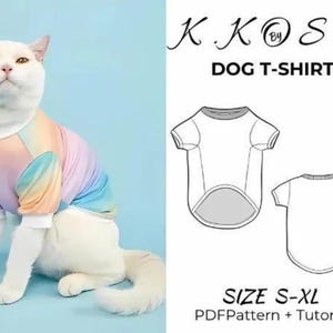 Patrón de costura en PDF para camiseta de gato/Camiseta de gato/Instrucciones ilustradas paso a paso Todos los secretos para hacer una camiseta de gato/A4-A0-Carta/perro