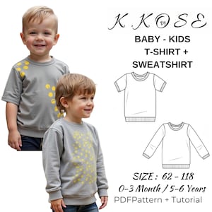 Kinder T-shirt pdf-naaipatroon: lange en korte mouw, maten 0-6 jaar (directe download)