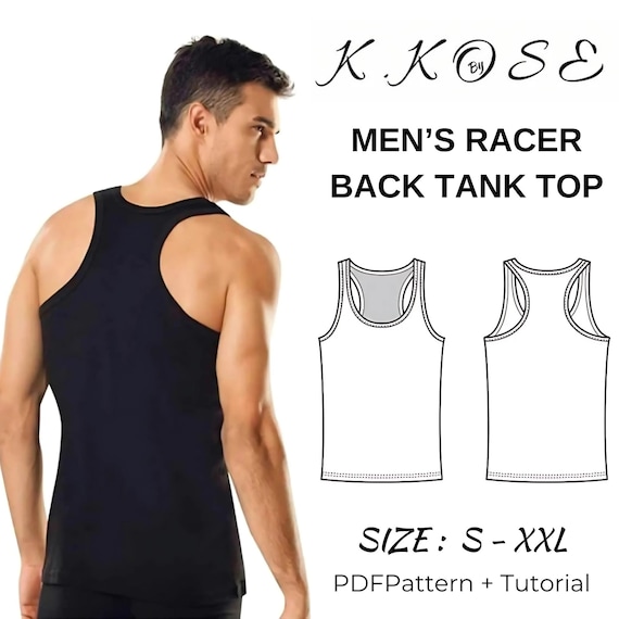 グレー タンクトップ バックキーholeデザイン メンズ レーサーバック タンクトップ 縫製パターン (サイズ S-XXL