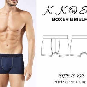 May include: A digital pattern for boxer briefs, with a line drawing of the garment and the text "K.KOSE BOXER BRIEFS SIZE S-2XL PDF Pattern + Tutorial".