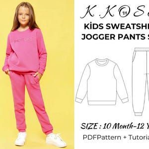 Modello di cucito per set di pantaloni da jogging e felpa per bambini (modello PDF)
