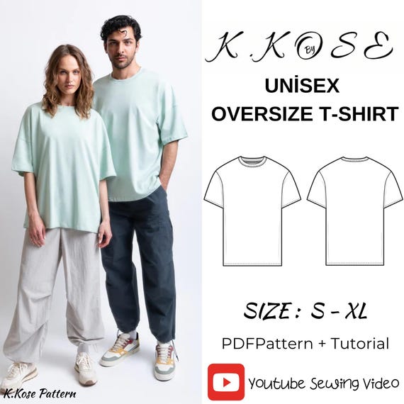 Oversized Unisex T-Shirt PDF Sewing Pattern: Easy DIY with Video