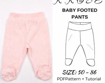 Patron de couture de pantalons avec pieds pour bébé : du nouveau-né à 18 mois (Patron PDF)
