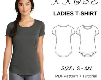 Women's Round Skirt T-shirt Sewing Pattern/A4-A0-Letter/Digital Download/women tshırt sewing video/basıc tshırt pdf/ladıes tshırt Sıze:S-2XL