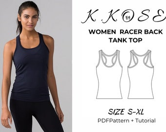 Racer Back Tank Top Sewing Pattern | women's sizes | Easy sewing tutorial for beginners, Tank Top PDF pattern /Racer back pdf sewıng pattern