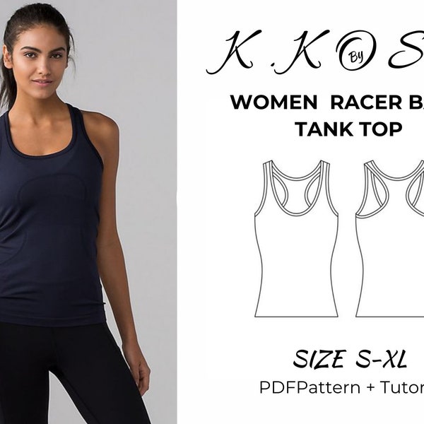 Women Racer Back Tank Top /Racerback Sewing Pattern /Easy sewing tutorial for beginners /Tank Top PDF pattern/Racer back pdf sewıng pattern