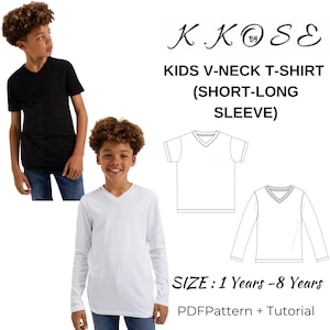 Kıds V- neck Short-Long Sleeve T-shırt Sewing Pattern /Short and Long Sleeve Options/Beginner Kids T-Shirt Pattern/DIY Sew for Beginners pdf