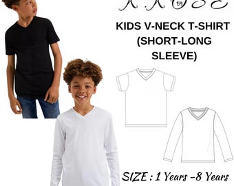Kids V-Neck T-Shirt Sewing Pattern: Short/Long Sleeve (PDF Pattern)
