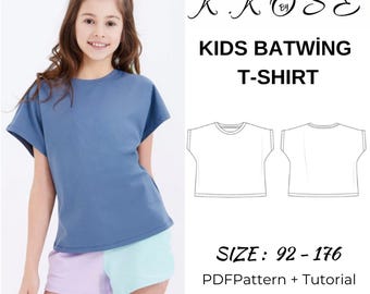 Kids Batwing T-Shirt Sewing Pattern PDF, Drop Shoulder Style for Ages 1 to 16 Years, Easy DIY Children Clothing, Printable A4 Letter and A0