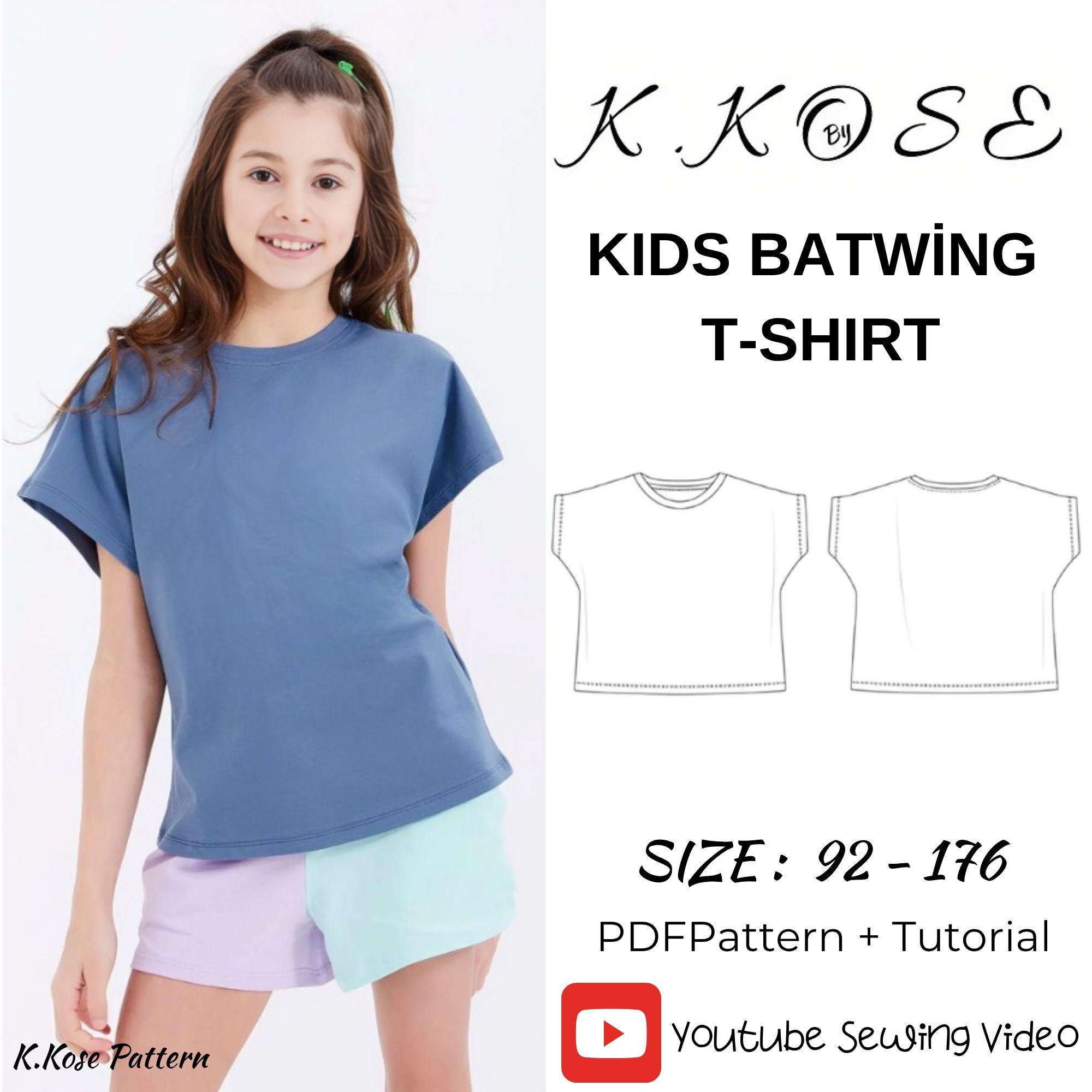 Kids Batwing T-shirt Sewing Pattern PDF, Drop Shoulder Style for