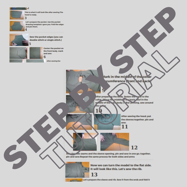 Kıds Hoodıe/Chıld Hoodie pattern/Pictured step-by-step explanation/Kıds sewıng/Instant Download/Pattern PDF sewıng/Sıze:116-164/A0-A4-Letter image 8