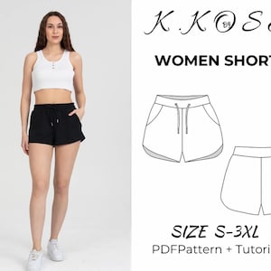 Padrão de costura de shorts femininos / Padrão de shorts de verão / Padrão de shorts de ginástica / Padrão de shorts em pdf / Padrão de shorts casuais confortáveis / Tamanho: S-3XL / A4-A0-Letter