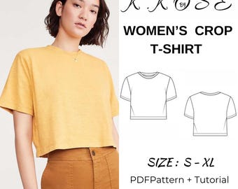 Women's Crop t-shirt sewing pattern/beginner friendly tee pattern/Cropped Top Pattern Beginner Crop Sewing/A4-A0-Letter/Youtube sewing video