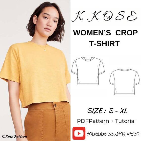 Women's Crop T-Shirt Sewing Pattern: Beginner Friendly women sewing tshırt /beginner crop tshırt sewing video/A4-A0-Letter /Digital Download